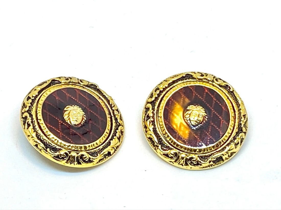 Versace Vintage Medusa Head Shank Button with Brown color lacquer and border - 5