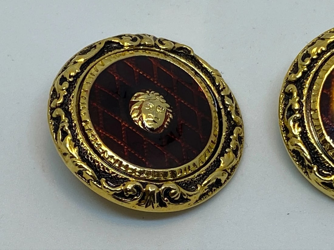 Versace Vintage Medusa Head Shank Button with Brown color lacquer and border - 6