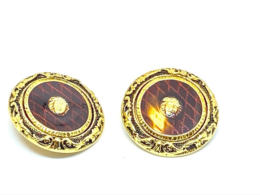 Versace Vintage Medusa Head Shank Button with Brown color lacquer and border - 7