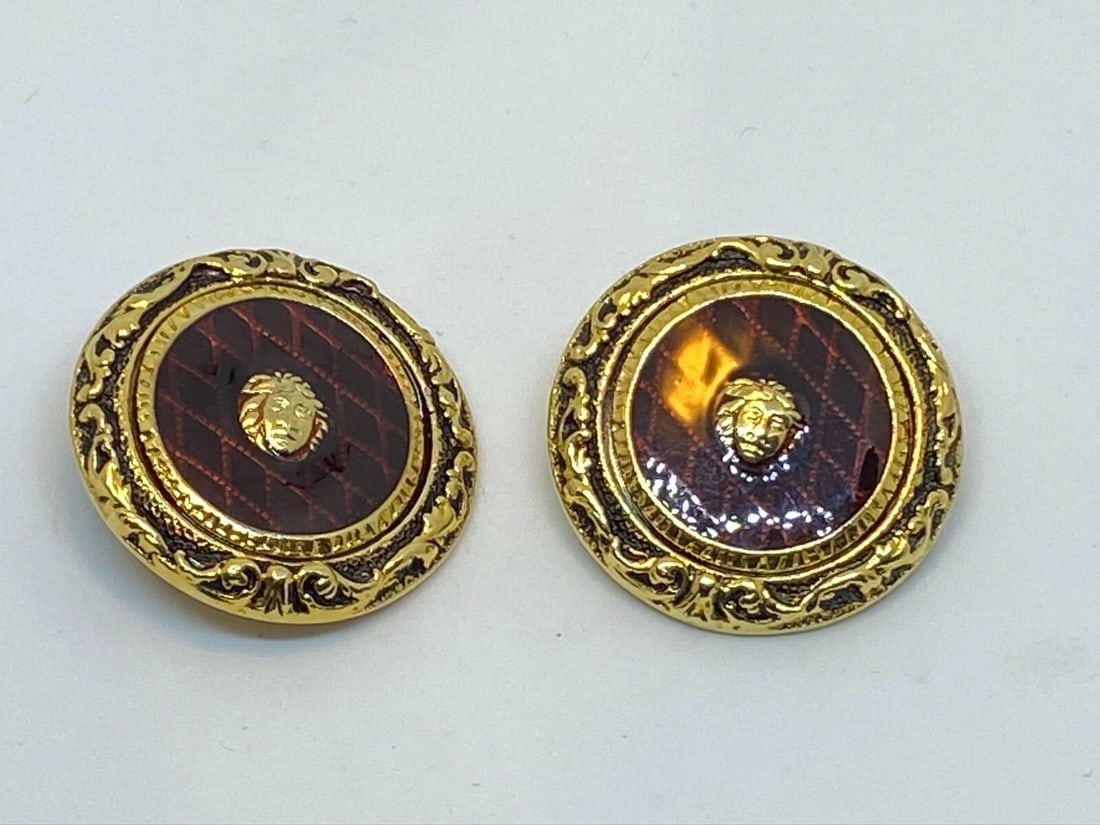 Versace Vintage Medusa Head Shank Button with Brown color lacquer and border - 8