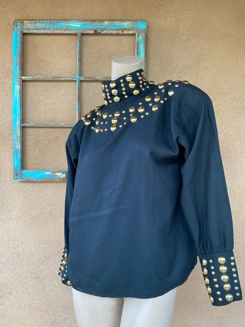 Vintage 1980s Black Studded Blouse 80s Embellished Oversized Style Sz S M - 2