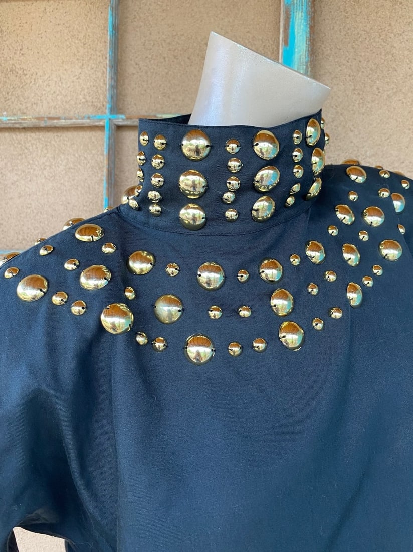 Vintage 1980s Black Studded Blouse 80s Embellished Oversized Style Sz S M - 3