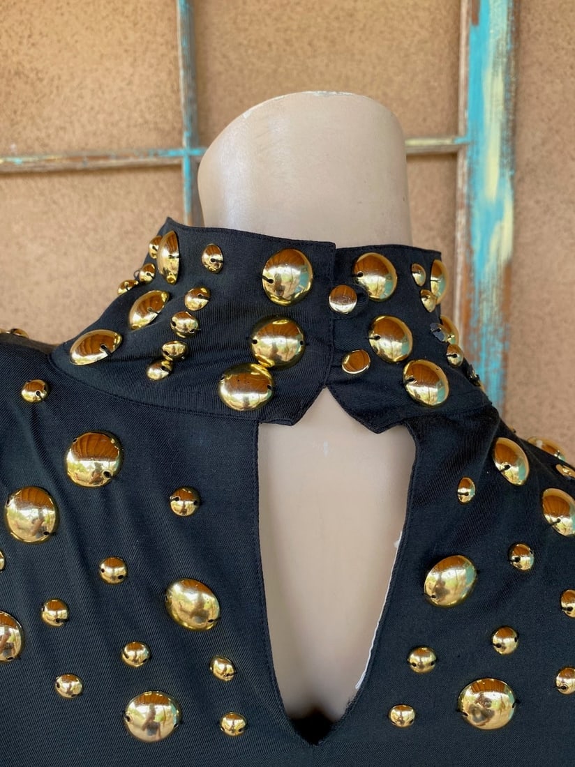 Vintage 1980s Black Studded Blouse 80s Embellished Oversized Style Sz S M - 5