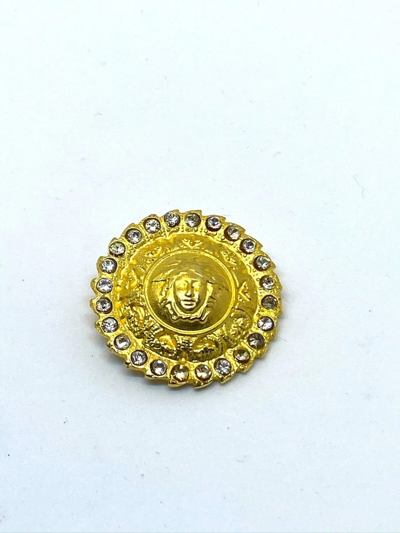 Versace Vintage Medusa Head Shank Button with Clear Crystal Beads Trim - 2
