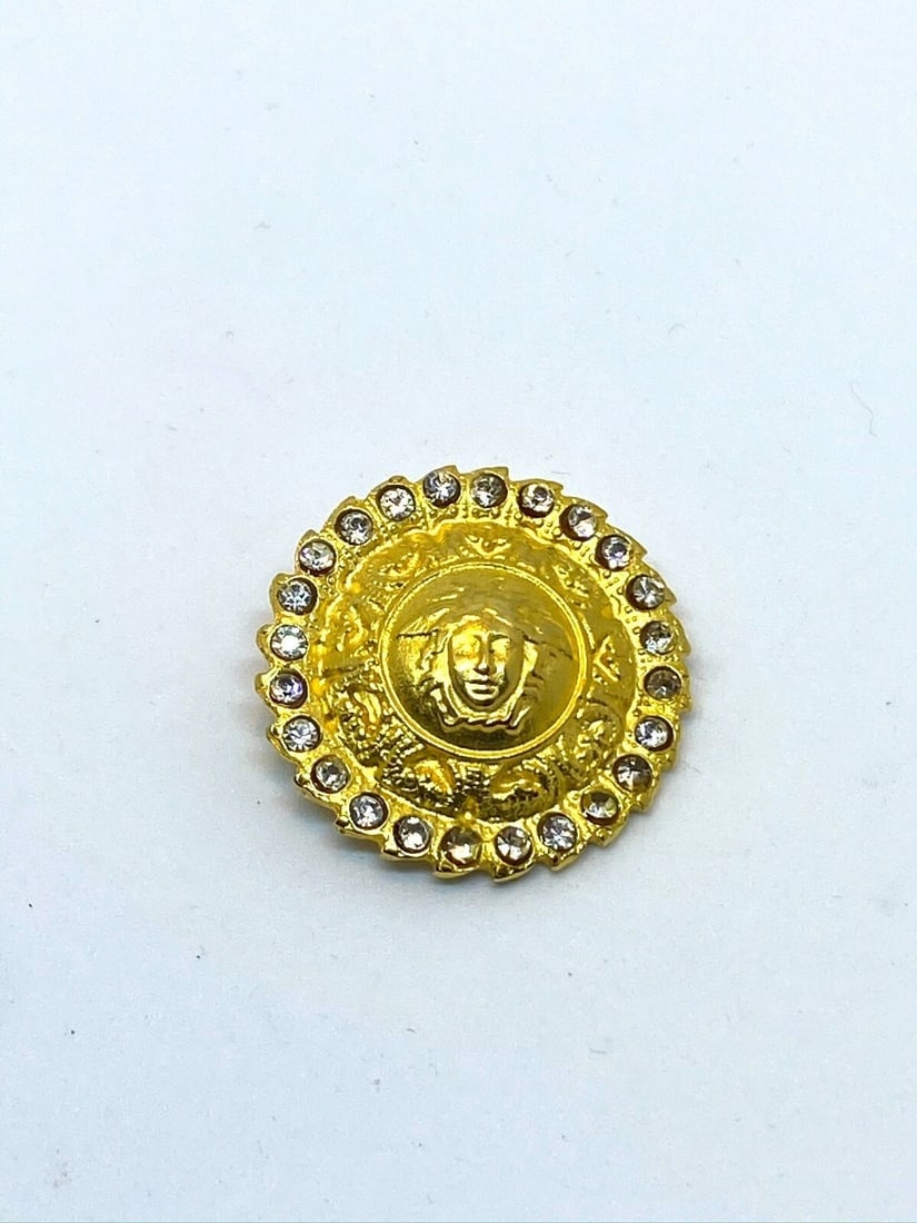 Versace Vintage Medusa Head Shank Button with Clear Crystal Beads Trim - 4