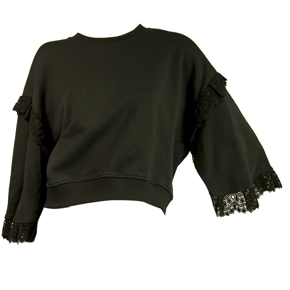 MSGM Black Long Wide Sleeves w. Lace Cotton Crop Top Sweater size S - 6