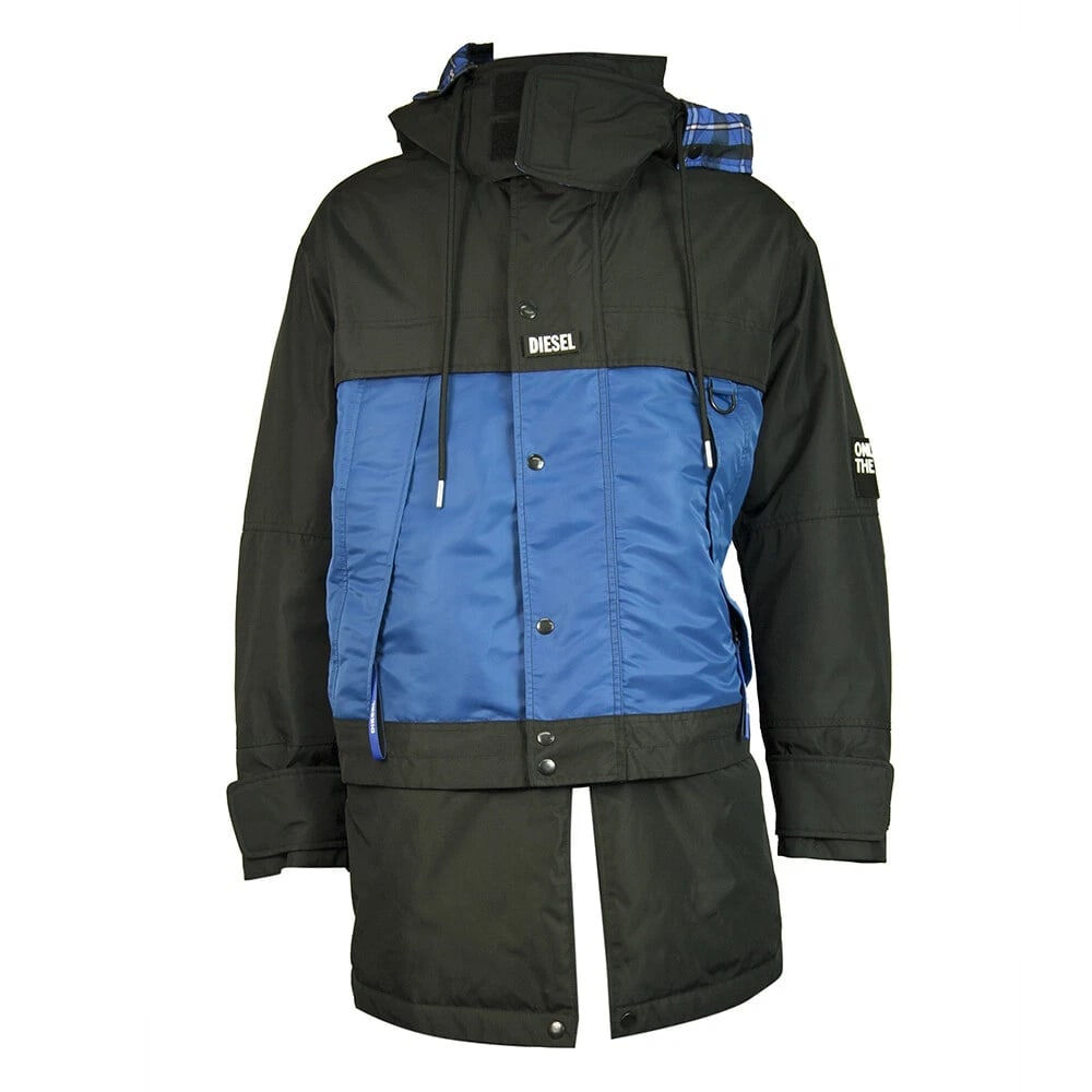 Diesel Man Blue Zipper Front Hooded Parka Convertible Nylon Jacket size M - 5