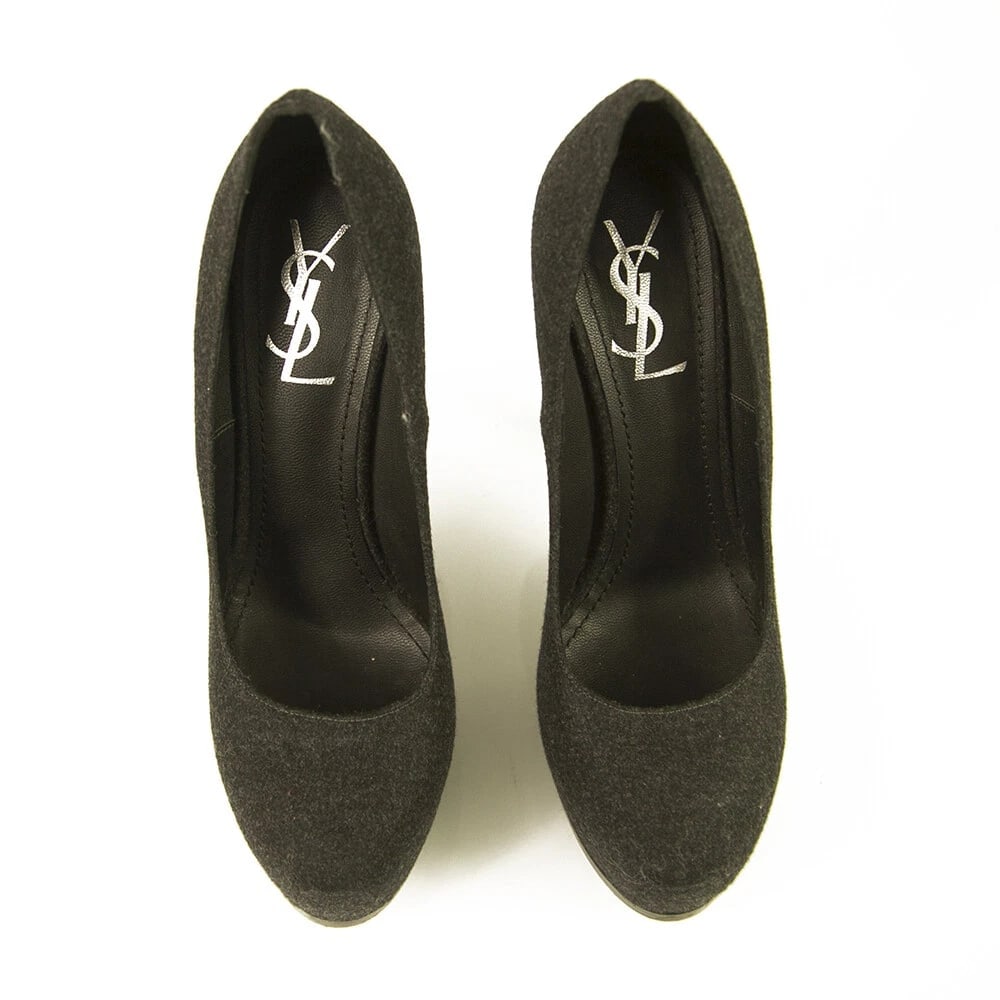 Yves Saint Laurent YSL Tribute Gray Fabric Round toe Platform Heels Pumps 40 - 2