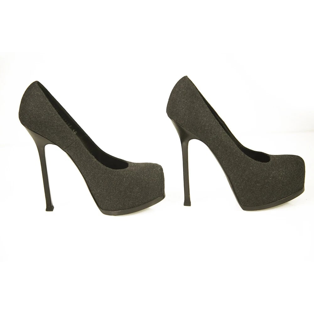 Yves Saint Laurent YSL Tribute Gray Fabric Round toe Platform Heels Pumps 40 - 5