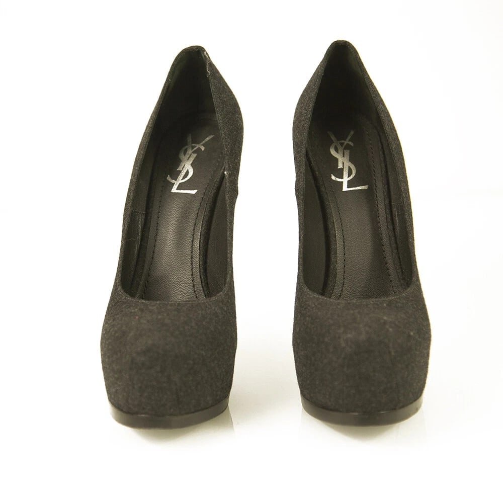 Yves Saint Laurent YSL Tribute Gray Fabric Round toe Platform Heels Pumps 40 - 6