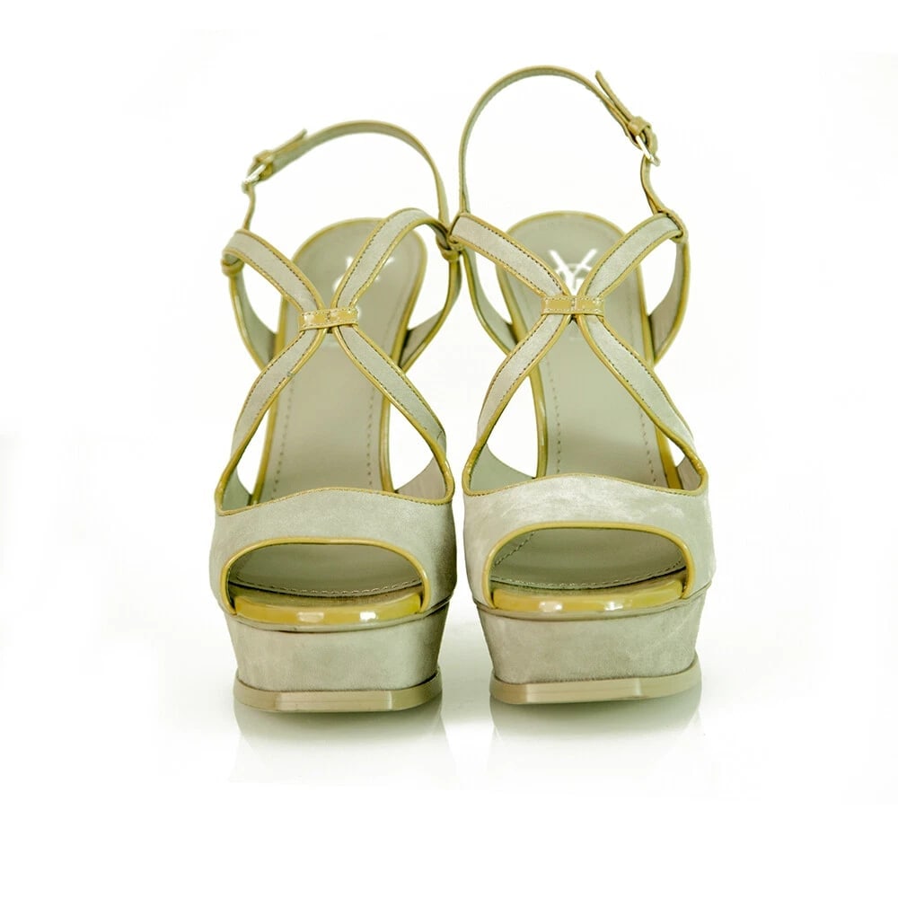 Yves Saint Laurent YSL Gray Suede Slingback Platform Heel open toe Pumps 40 - 2