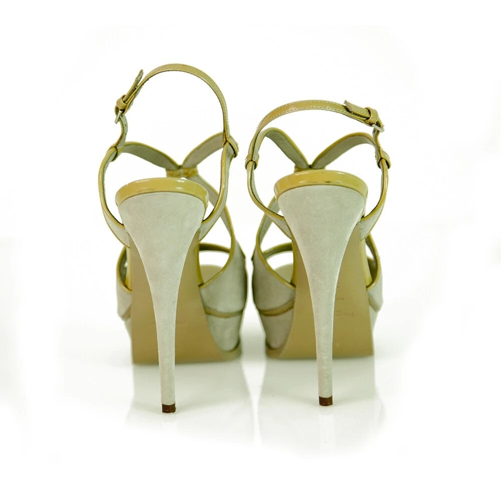 Yves Saint Laurent YSL Gray Suede Slingback Platform Heel open toe Pumps 40 - 3