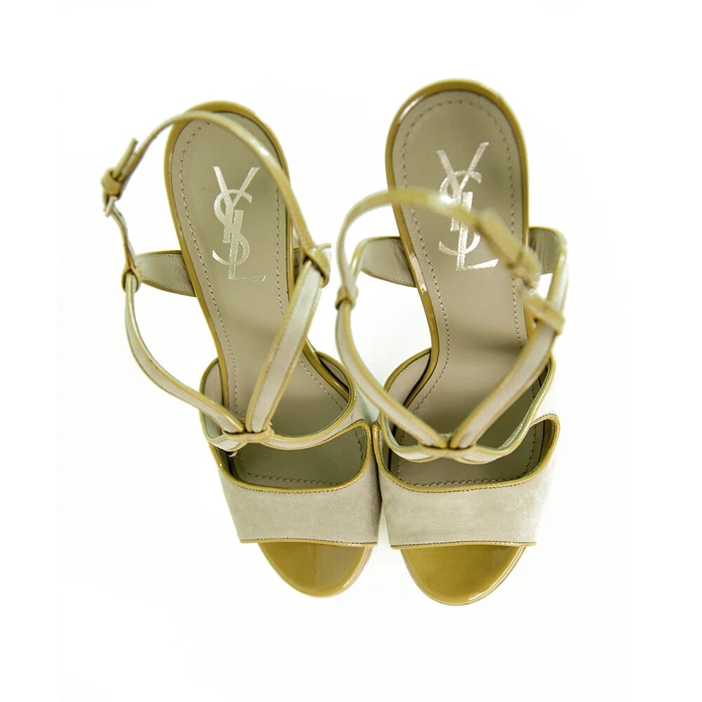 Yves Saint Laurent YSL Gray Suede Slingback Platform Heel open toe Pumps 40 - 6