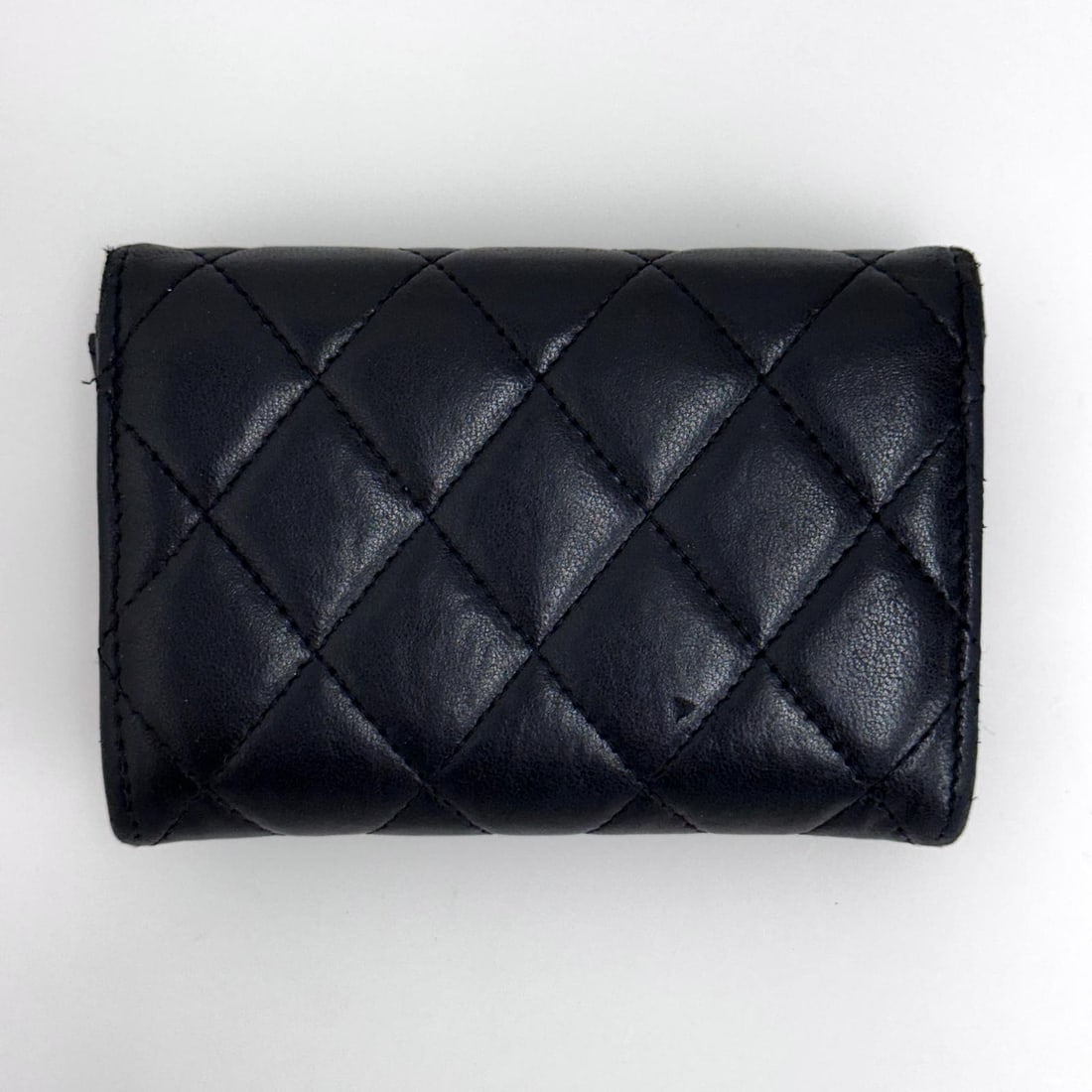 CHANEL Black Quilted Leather Card Holder with Gold Logo - 2