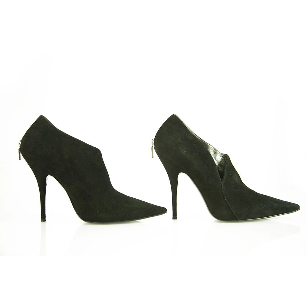 Casadei Black Suede High Heels Pointed Toe Back Zip Ankle Booties Shoes sz 10 - 2