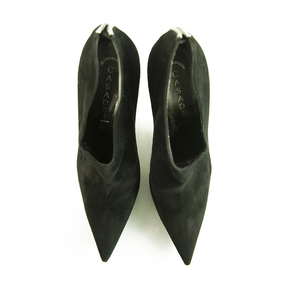Casadei Black Suede High Heels Pointed Toe Back Zip Ankle Booties Shoes sz 10 - 4
