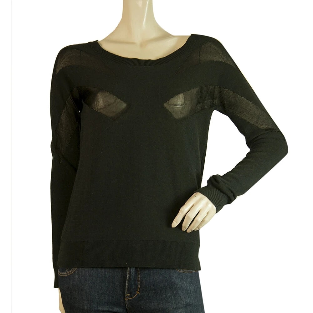 Surface to air Black Cotton Viscose Knit Sheer Panels Top Blouse size 34 (1 of 6)