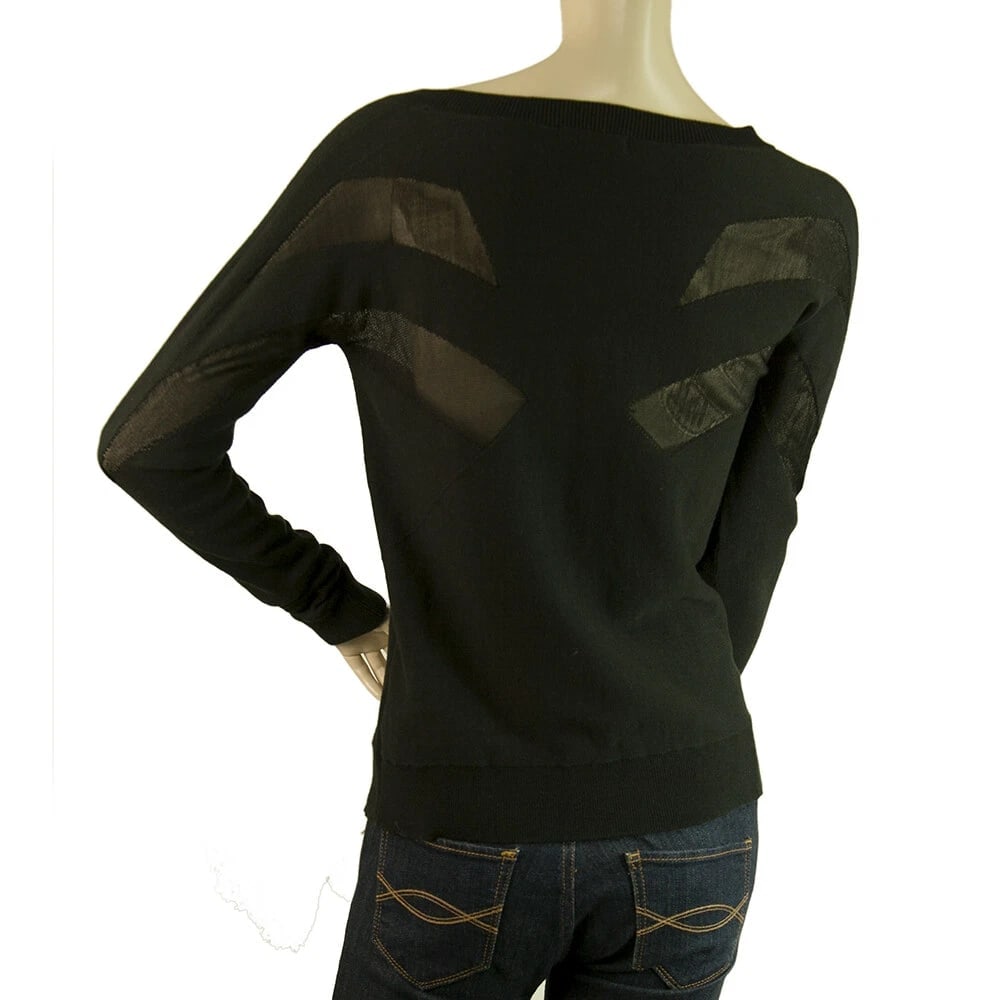 Surface to air Black Cotton Viscose Knit Sheer Panels Top Blouse size 34 - 2