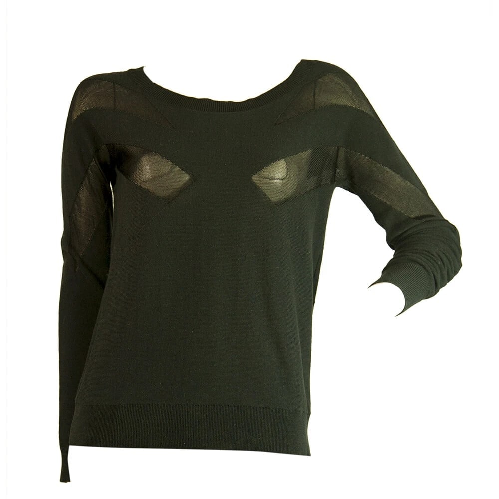 Surface to air Black Cotton Viscose Knit Sheer Panels Top Blouse size 34 - 6