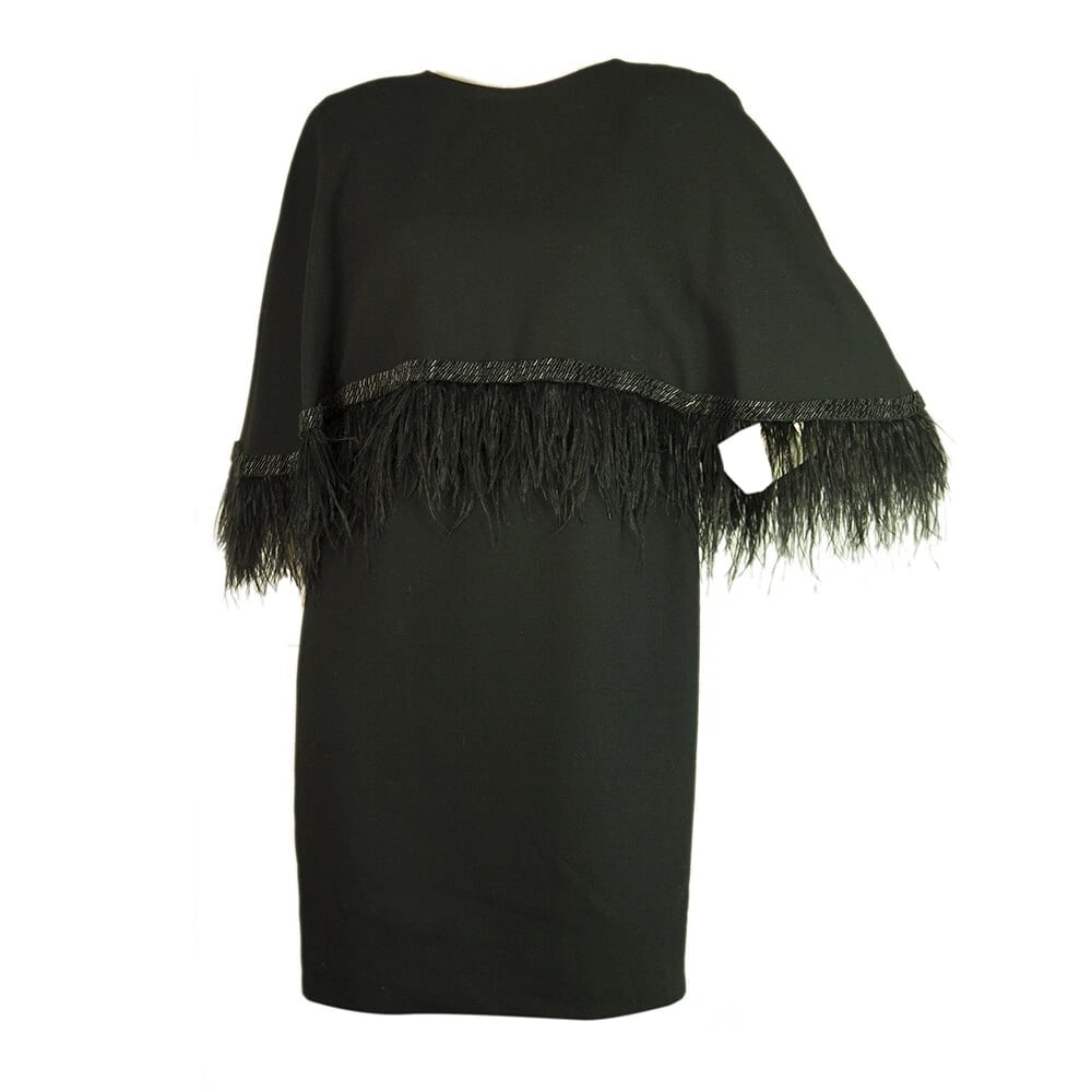 Dimitris Petrou Black Feathers & Beads Mini Length Cape Dress - 5