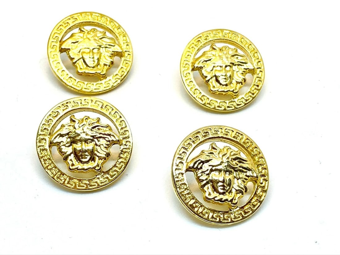 Versace Vintage Medusa Head 4 S Shank Buttons with Rim Meander Greek Key Border - 2