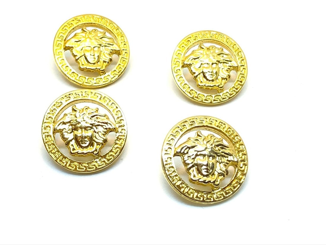 Versace Vintage Medusa Head 4 S Shank Buttons with Rim Meander Greek Key Border - 3