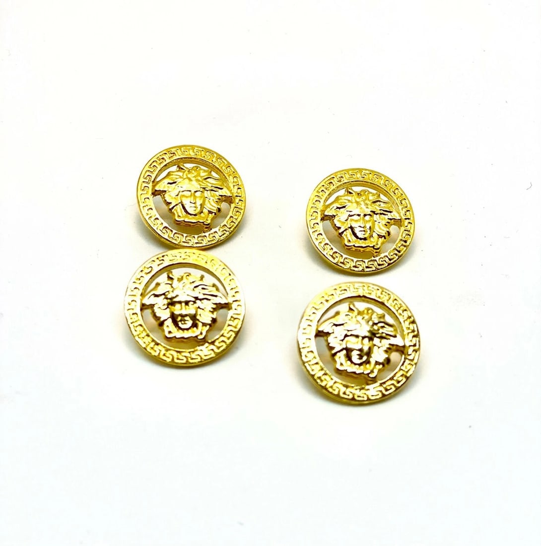 Versace Vintage Medusa Head 4 S Shank Buttons with Rim Meander Greek Key Border - 4
