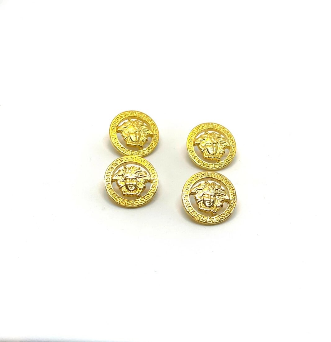 Versace Vintage Medusa Head 4 S Shank Buttons with Rim Meander Greek Key Border - 5