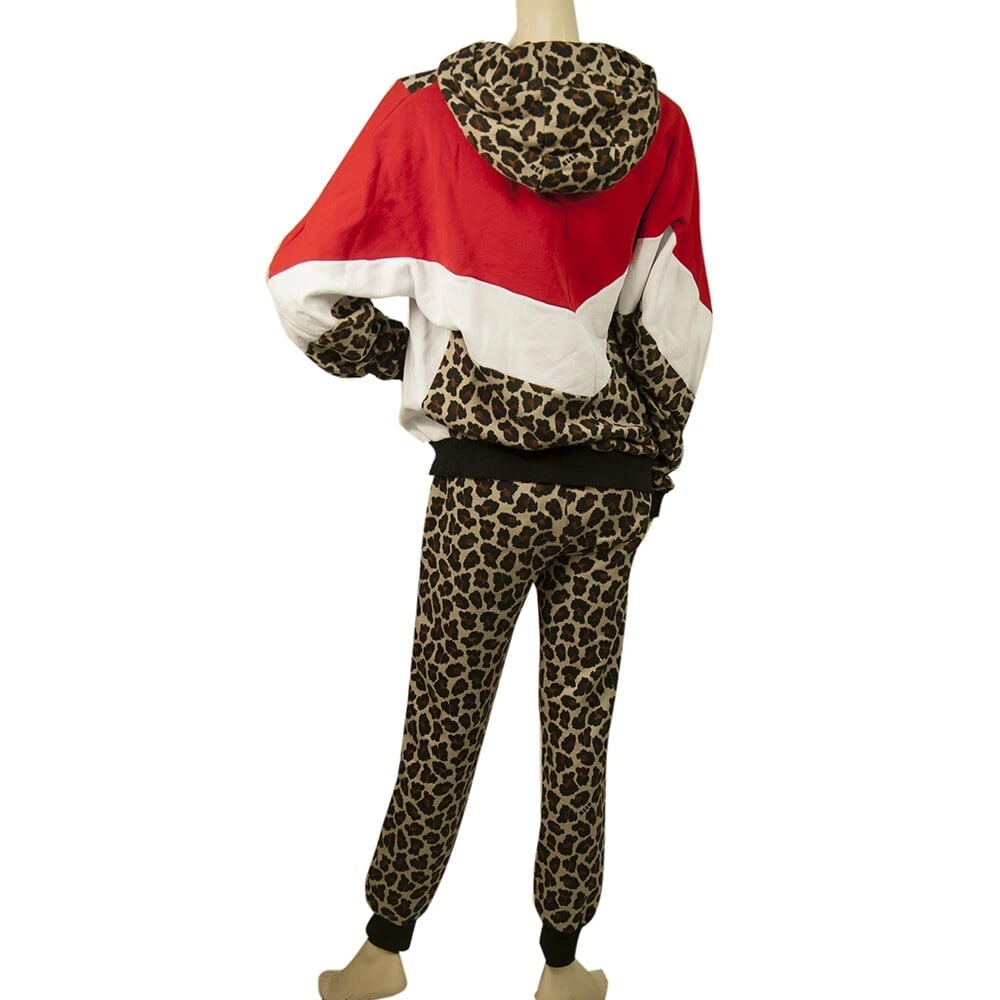 MSGM Animal Leopard Print Hoodie Top Sweat Pants Cotton Lounge Set (S - XS) - 2
