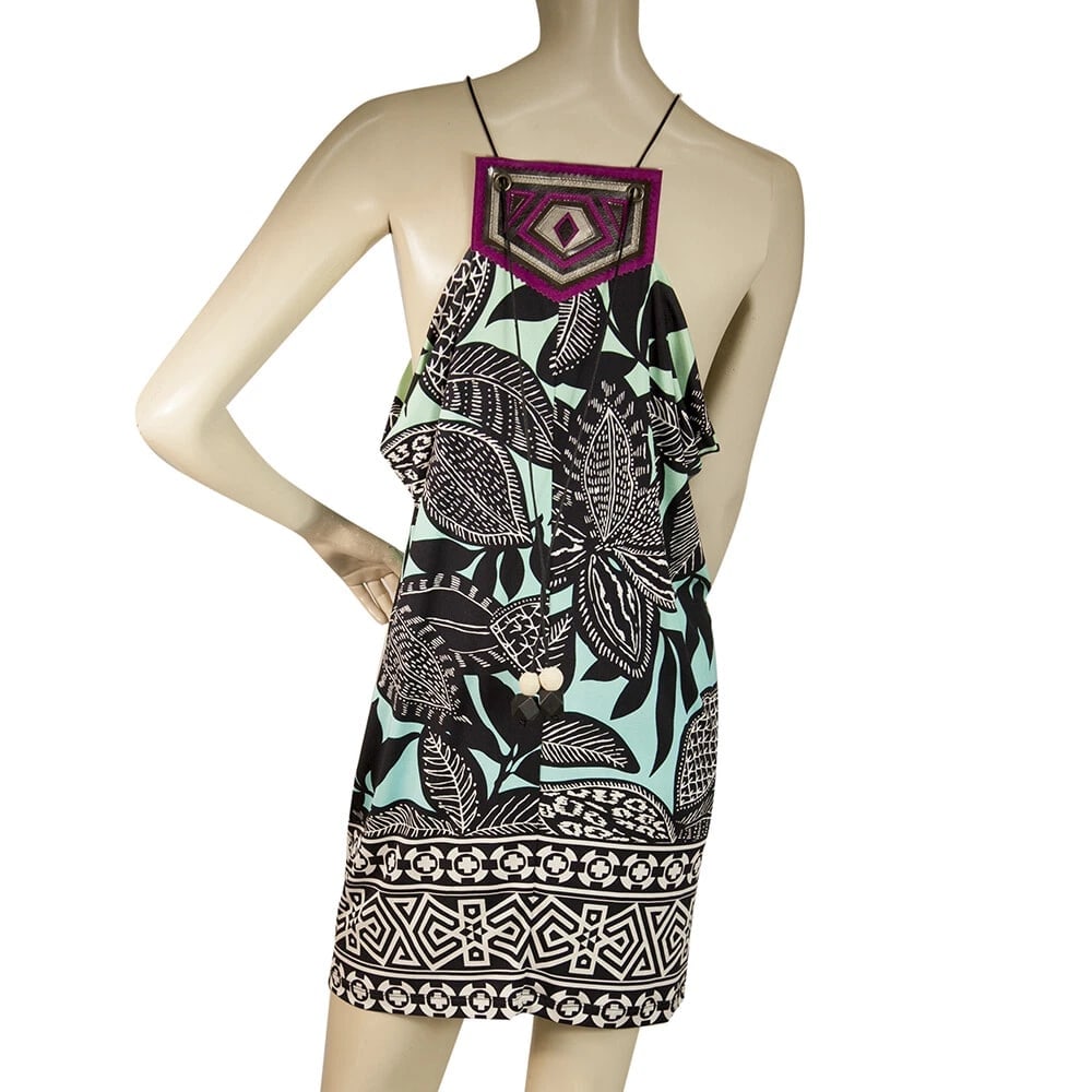 Matthew Williamson Ethnic Print Silk Sleeveless Halter Mini Summer Dress size 8 - 2