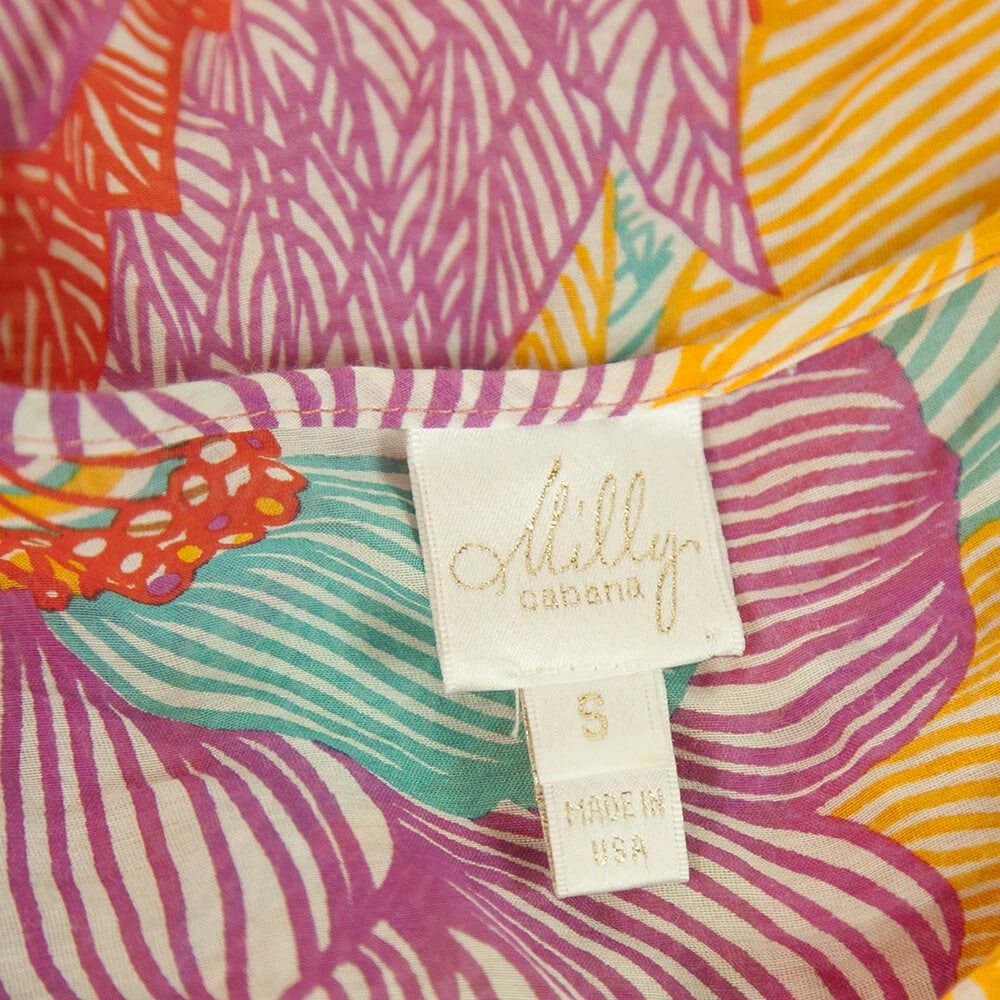 Milly Cabana Cotton Silk Floral Sheer Kaftan Cover Up Beach Mini Dress or Top S - 3