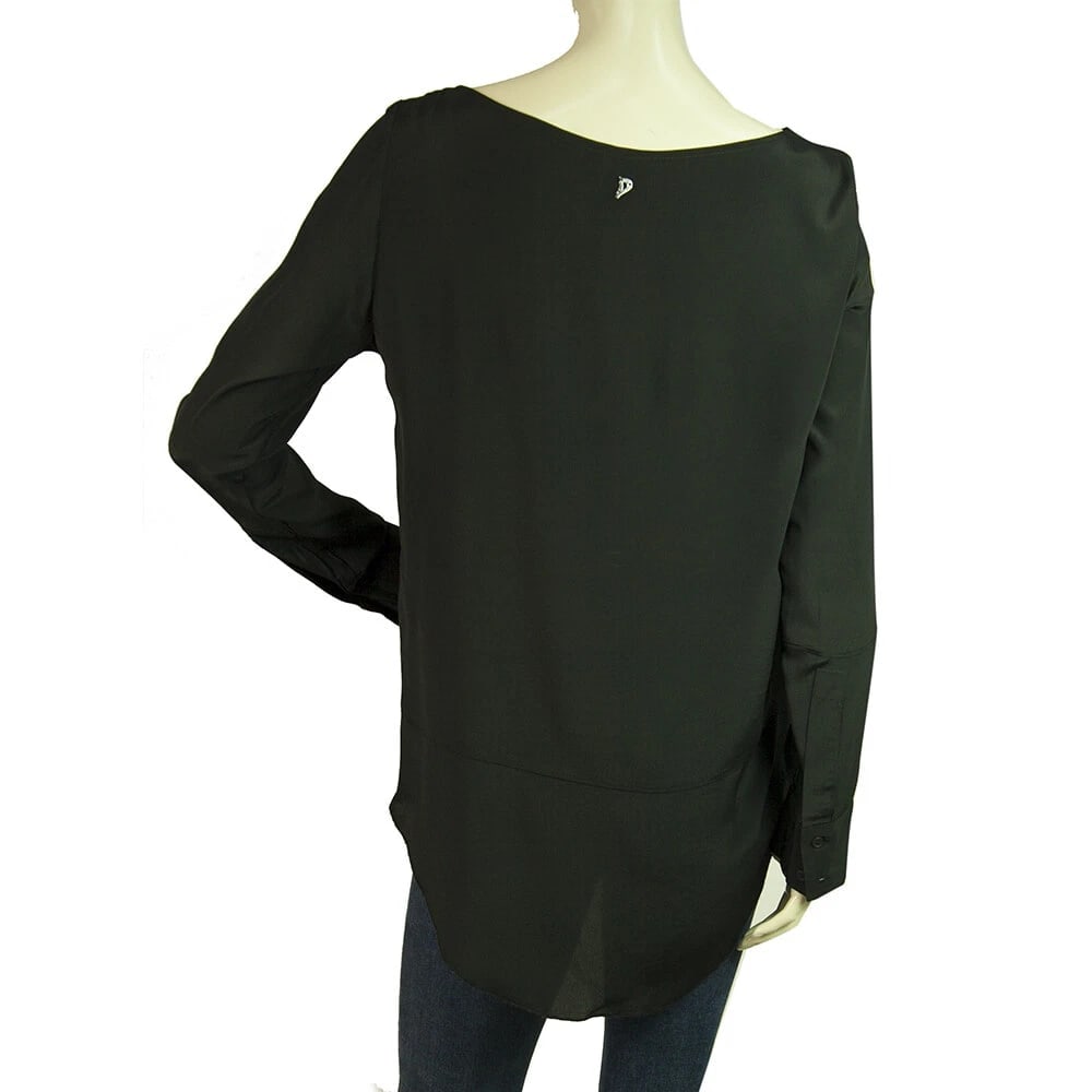 Dondup Black Long Sleeves Silky Blouse Long Length Top size 42 - 2
