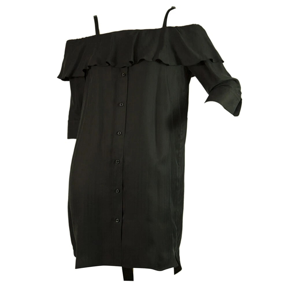 Neil Barrett Black Off Shoulders Ruffled Loose Mini Dress size S - 6