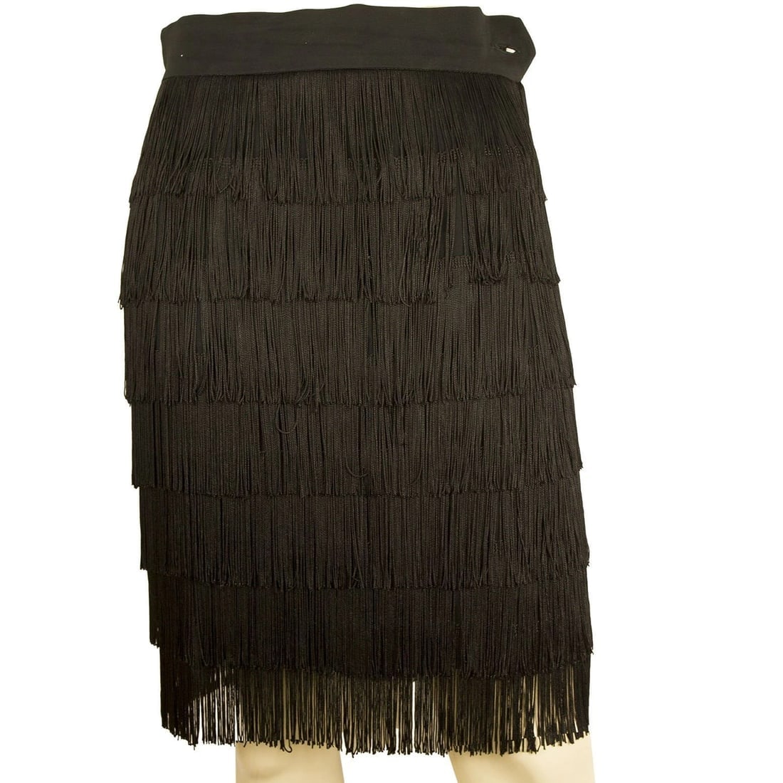 Moschino Couture Vintage Black Fringe Sleeveless Top Skirt Set 42 44 - 4