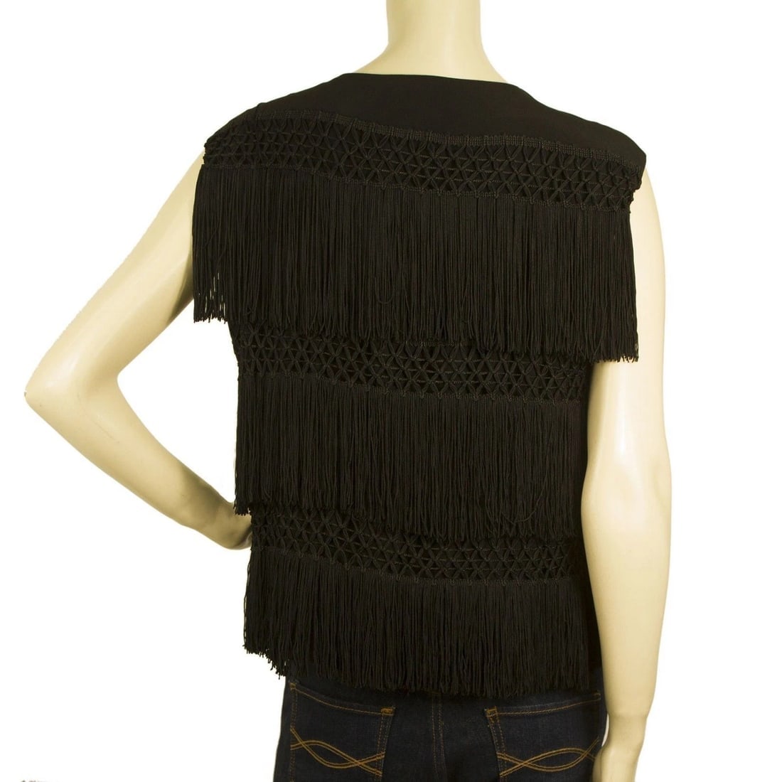 Moschino Couture Vintage Black Fringe Sleeveless Top Skirt Set 42 44 - 7