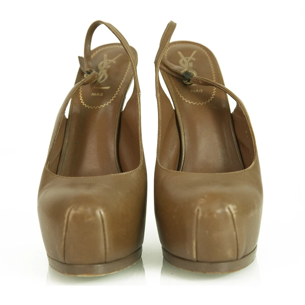 Yves Saint Laurent YSL Tribute TRIBTOO Tan Brown leather Slingback Heels 38.5 - 6