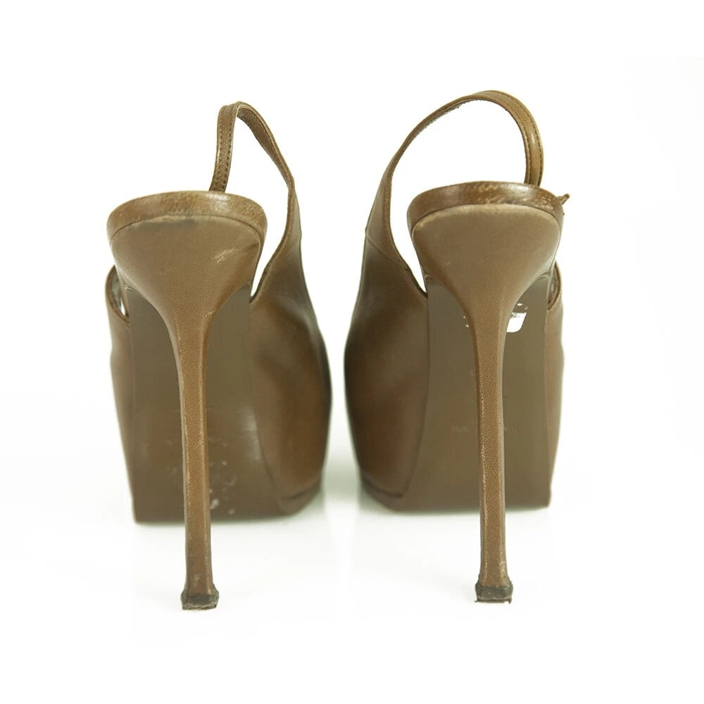 Yves Saint Laurent YSL Tribute TRIBTOO Tan Brown leather Slingback Heels 38.5 - 7