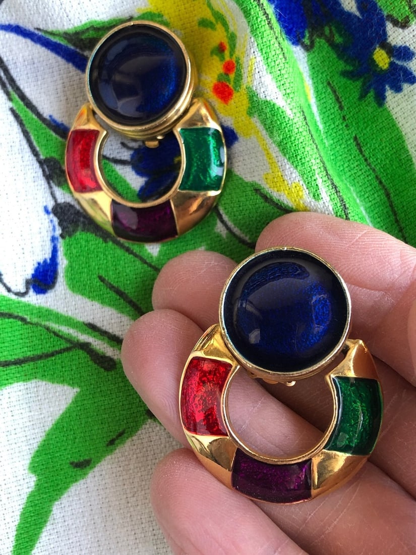 Vintage 1980s Doorknocker Hoop Earrings Clip On - 2