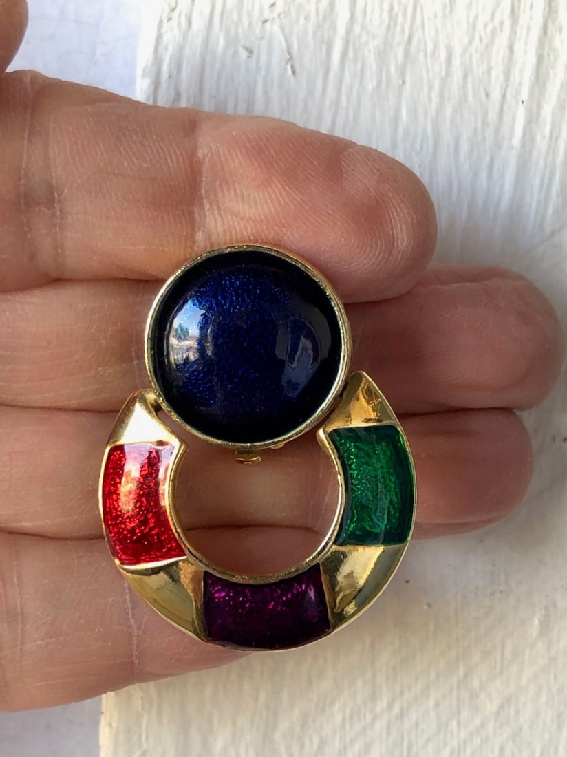 Vintage 1980s Doorknocker Hoop Earrings Clip On - 3