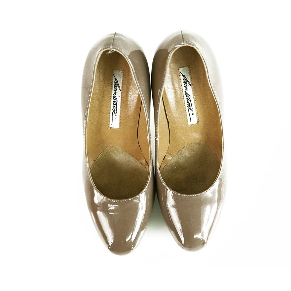 Brian Atwood Taupe Patent Leather Platform High Heel Pumps Shoes size Eur 37.5 - 2