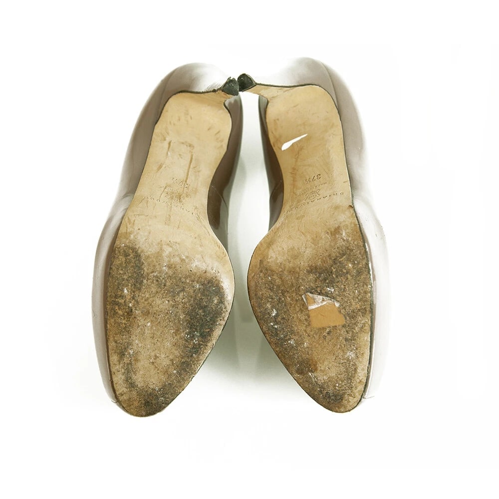 Brian Atwood Taupe Patent Leather Platform High Heel Pumps Shoes size Eur 37.5 - 3