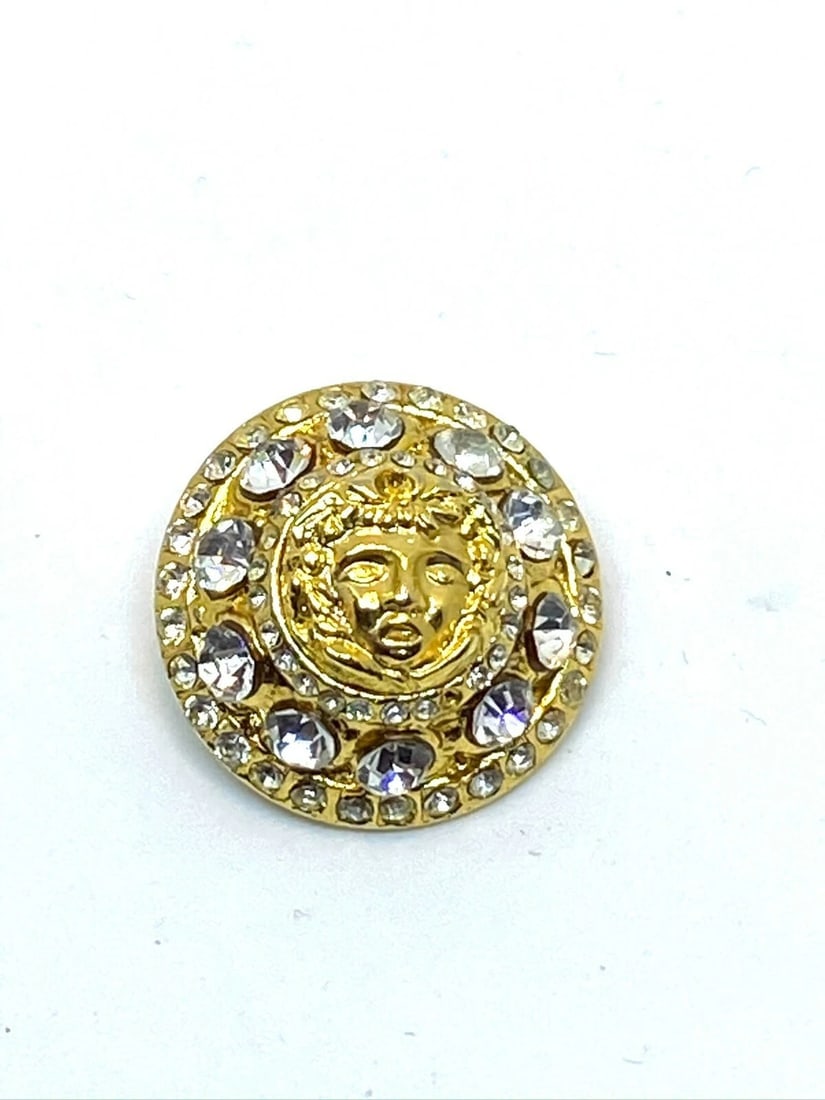 Versace Vintage Medusa Head Shank Dome Button with 3ple Clear Crystal Beads Trim (1 of 5)