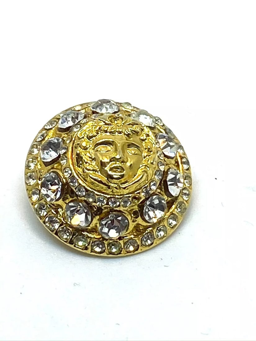 Versace Vintage Medusa Head Shank Dome Button with 3ple Clear Crystal Beads Trim - 2