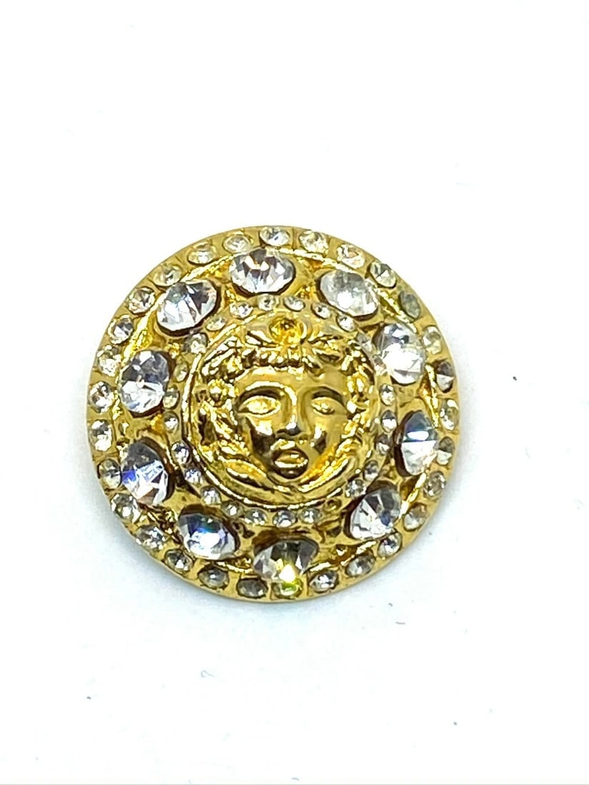 Versace Vintage Medusa Head Shank Dome Button with 3ple Clear Crystal Beads Trim - 3