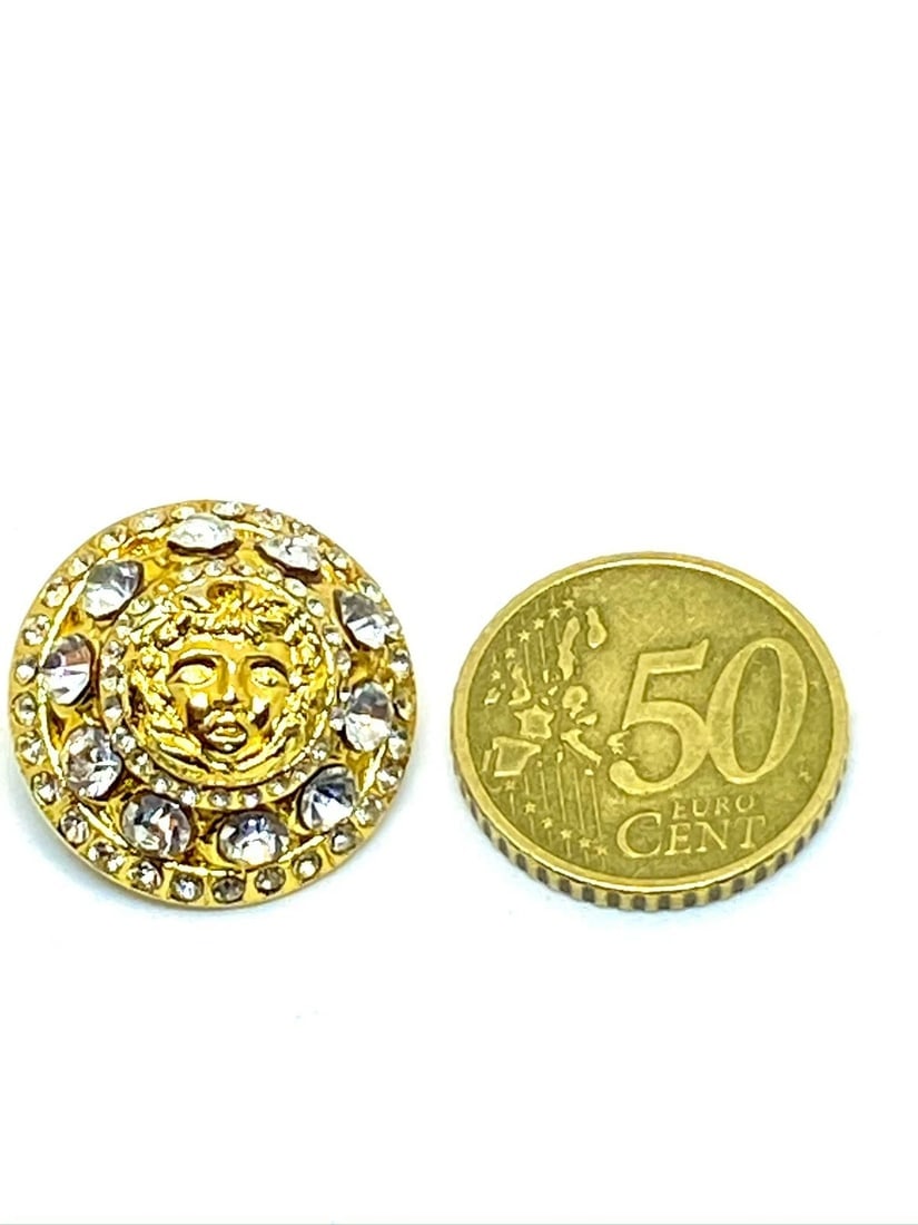 Versace Vintage Medusa Head Shank Dome Button with 3ple Clear Crystal Beads Trim - 5