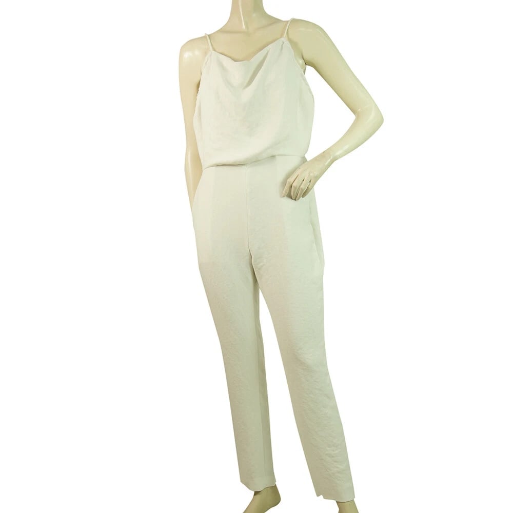 IRO Hatford Ivory White Silky Open Back Overall Jumpsuit Pants size 38 (1 of 6)