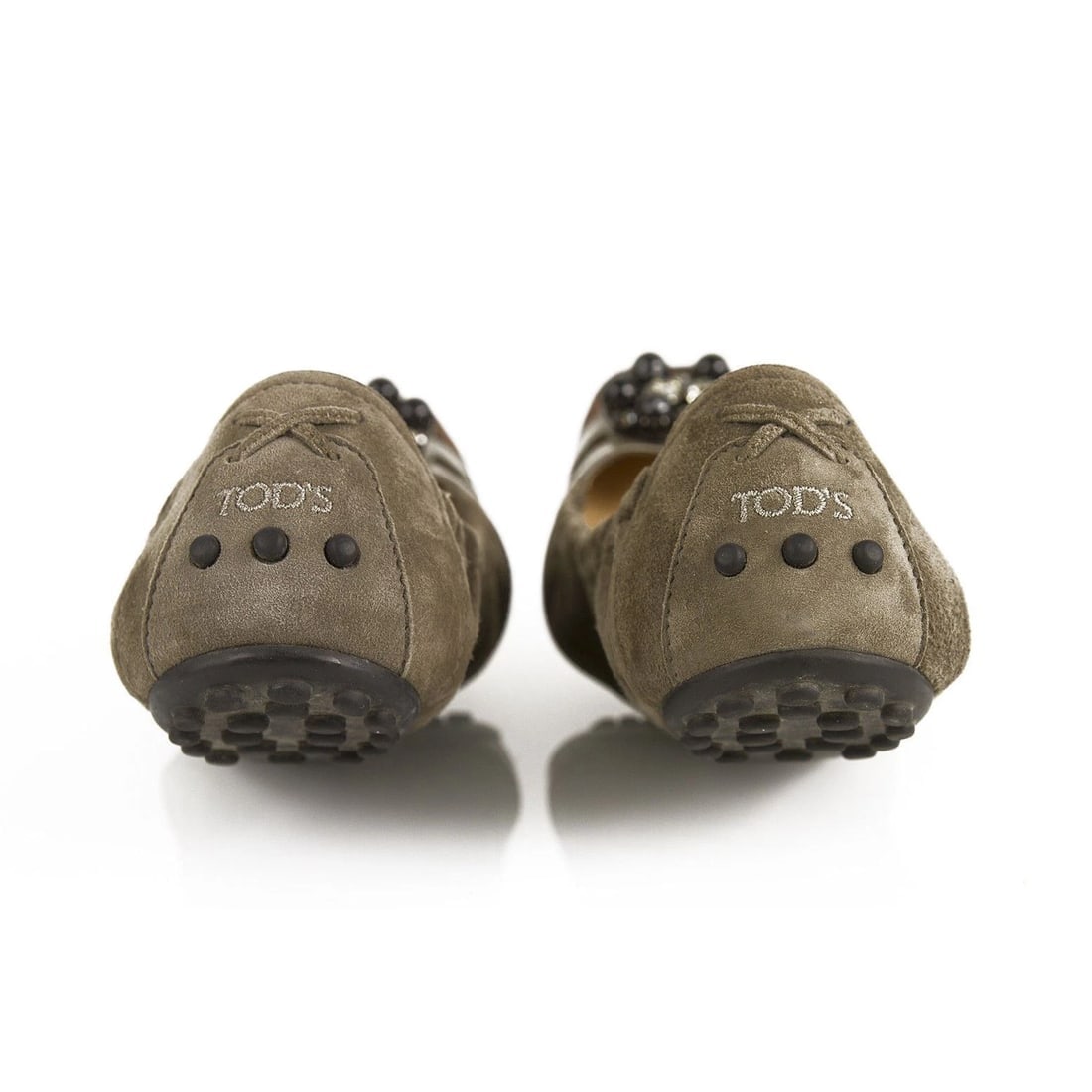 TOD'S Gommino Taupe Suede Beaded Ballerinas Flat Elastic Shoes Rubber Soles 36,5 - 4