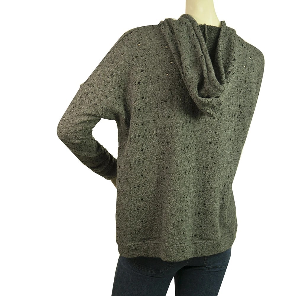 Fine Isis Gray Perforated Cardigan Cardi Jacket Top w. Hood Hoodie Size XS / S - 2