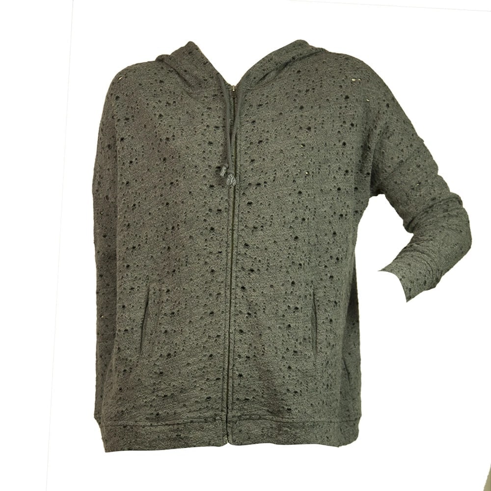 Fine Isis Gray Perforated Cardigan Cardi Jacket Top w. Hood Hoodie Size XS / S - 6