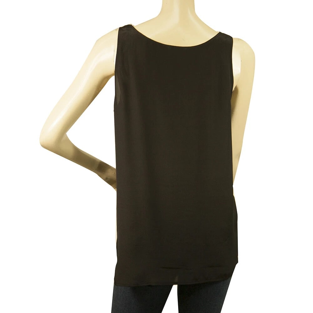 American Vintage Black 100% Silk Basic Tank Top Sleeveless T-Shirt sz S - 2